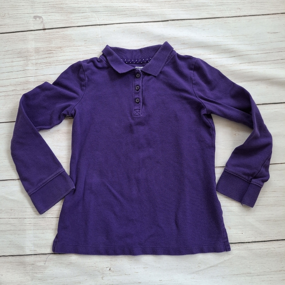Old Navy Girls Size 6-7 Purple Long Sleeve Polo Shirt